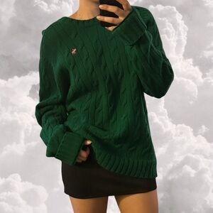 Vintage Abercrombie and Fitch Green cable knit wool and cashmere sweater